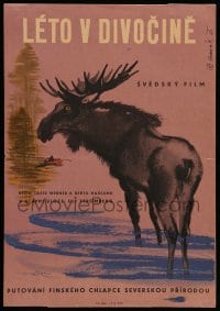 3b044 MATTY Czech 12x16 '60 Vilsmarkssommar, wonderful artwork of moose by Mirko Hanak!