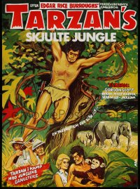 3b219 TARZAN'S HIDDEN JUNGLE Danish R70s cool artwork of Gordon Scott as Tarzan, Zippy!