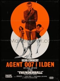 3b223 THUNDERBALL Danish R60s Robert McGinnis art of Connery as Bond 007 w/orange background!