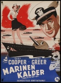 3b230 YOU'RE IN THE NAVY NOW Danish '54 wacky art of Naval officer Gary Cooper, sexy Jane Greer!