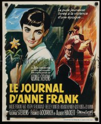 3b063 DIARY OF ANNE FRANK French 18x22 '59 different art of Millie Perkins by Boris Grinsson!