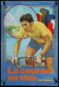 3b077 LA COURSE EN TETE French 16x23 '74 Santoni, art of real life cyclist Eddy Merckx on bike!