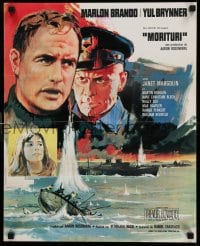 3b089 MORITURI French 17x21 '65 art of Marlon Brando & Nazi captain Yul Brynner, The Saboteur!