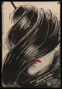 3b284 ADJ KIRALY KATONAT Polish 27x39 '84 cool Woltman artwork of woman w/big hairdo!