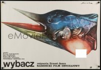 3b294 FORGIVE ME Polish 27x38 '87 Russian, bizarre Procka & Socha fish/bird w/bare breast artwork!