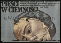3b310 PEST VE TME Polish 27x38 '87 surreal Wieslaw Walkuski art of crushed face on a rock!