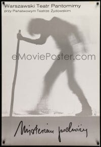 3b326 WARSZAWSKI TEATR PANTOMIMY stage play Polish 26x39 '80s shadowy artwork of man & walking stick