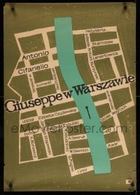 3b256 GIUSEPPE W WARSZAWIE Polish 23x33 '64 Giuseppe w Warszawie, Jerzy Flisak artwork of map!