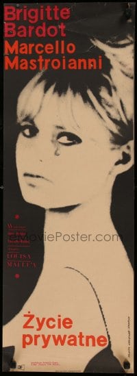 3b232 VERY PRIVATE AFFAIR Polish 12x33 '62 Louis Malle's Vie Privee, c/u of sexiest Brigitte Bardot!