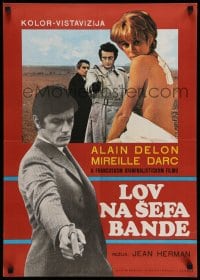 3b381 JEFF Yugoslavian 19x27 '69 Alain Delon, Mireille Darc, Georges Rouquier, French crime!