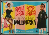 3b398 MILLIONAIRESS Yugoslavian 19x28 '60 beautiful Sophia Loren needs love, Peter Sellers!