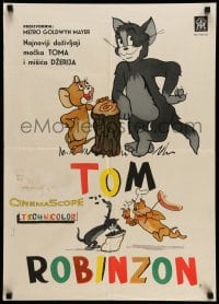 3b427 TOM & JERRY Yugoslavian 20x28 '60s art of the cat & mouse posing by stump by Willy!