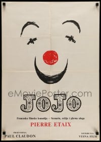 3b440 YO YO Yugoslavian 19x28 '65 Pierre Etaix, really cool smiling circus clown face art!