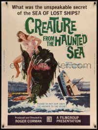 3c361 CREATURE FROM THE HAUNTED SEA 30x40 '61 art of huge sea monster's hand grabbing sexy girl!