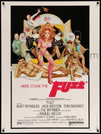 3c370 FUZZ 30x40 '72 wacky art of naked Burt Reynolds & sexiest cop Raquel Welch!