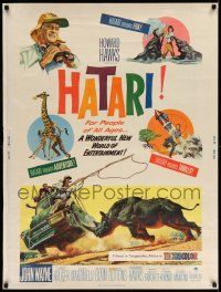 3c376 HATARI 30x40 '62 Howard Hawks, artwork of John Wayne in Africa by Frank McCarthy!