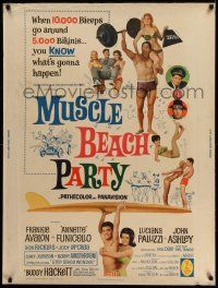 3c394 MUSCLE BEACH PARTY 30x40 '64 Frankie & Annette, 10,000 biceps & 5,000 bikinis!