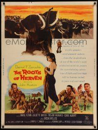 3c422 ROOTS OF HEAVEN style Z 30x40 '58 John Huston, Errol Flynn & sexy Julie Greco in Africa!