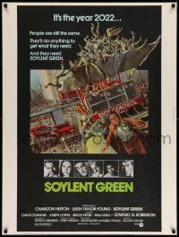 3c426 SOYLENT GREEN 30x40 '73 art of Charlton Heston trying to escape riot control by John Solie!