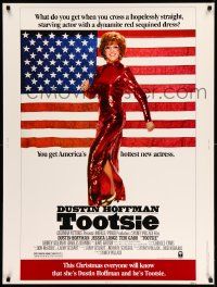 3c434 TOOTSIE 30x40 '82 full-length Dustin Hoffman in drag by American flag!