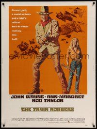 3c436 TRAIN ROBBERS 30x40 '73 full-length Tanenbaum art of cowboy John Wayne & sexy Ann-Margret!