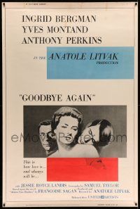 3c163 GOODBYE AGAIN style Z 40x60 '61 Ingrid Bergman between Yves Montand & Anthony Perkins!