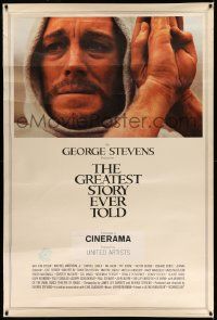 3c164 GREATEST STORY EVER TOLD Cinerama 40x60 '65 George Stevens, close-up Max von Sydow as Jesus!