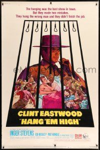 3c167 HANG 'EM HIGH 40x60 '68 Clint Eastwood, they hung the wrong man, cool art by Kossin!