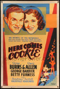 3c168 HERE COMES COOKIE 40x60 '35 George Burns & Gracie Allen, nitwits of the networks, deco art!