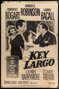 3c175 KEY LARGO 40x60 R56 Humphrey Bogart, Lauren Bacall, Edward G. Robinson, John Huston film noir!