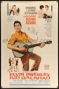 3c176 KID GALAHAD style Y 40x60 '62 art of Elvis Presley playing guitar, boxing, and romancing!