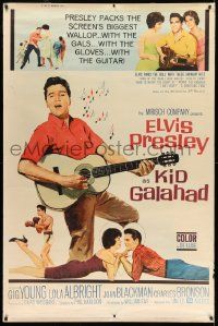 3c177 KID GALAHAD style Z 40x60 '62 art of Elvis Presley playing guitar, boxing, and romancing!