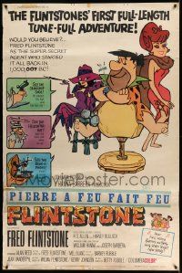 3c187 MAN CALLED FLINTSTONE 40x60 '66 Hanna-Barbera, Fred, Barney, Wilma & Betty, spy spoof!