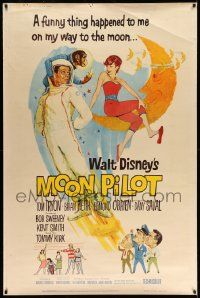 3c197 MOON PILOT 40x60 '62 Disney, Tom Tryon, Dany Saval, wacky space man and moon girl art!