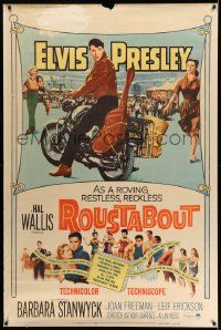 3c212 ROUSTABOUT style Z 40x60 '64 restless, reckless Elvis Presley on motorcycle with guitar!