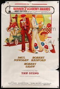 3c226 STING 40x60 '74 different art of Paul Newman & Robert Redford by Charles Moll & Bill Gold!