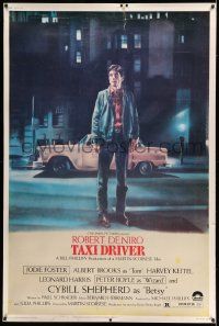 3c232 TAXI DRIVER 40x60 '76 classic art of Robert De Niro by cab, directed by Martin Scorsese!