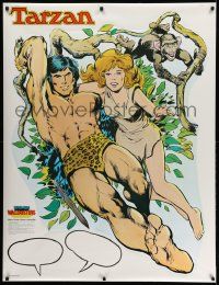 3c077 TARZAN 38x50 commercial poster '77 cartoon art of him to be hung on wall by Neal Adams!