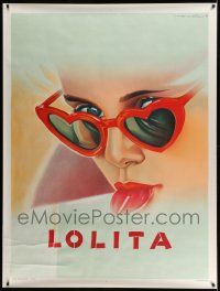 3c007 LOLITA REPRO French 1p '80s Kubrick, sexy Sue Lyon with sunglasses & lollipop, Soubie art!