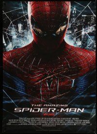 3c025 AMAZING SPIDER-MAN DS German 33x47 '12 portrait of Andrew Garfield in title role over city!