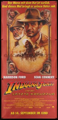 3c023 INDIANA JONES & THE LAST CRUSADE German 47x100 '89 art of Ford & Connery by Drew!