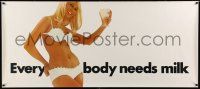 3c073 EVERYBODY NEEDS MILK 27x60 advertising poster '70s sexy woman in white bikini holding glass!