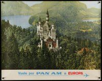3c061 PAN AM EUROPA 35x44 travel poster '60s Neuschwanstein Castle in Bavaria, Germany!