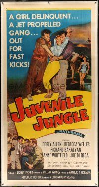 3d334 JUVENILE JUNGLE linen 3sh '58 a girl delinquent & a jet propelled gang out for fast kicks!