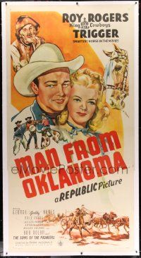 3d340 MAN FROM OKLAHOMA linen 3sh '45 Roy Rogers, Dale Evans, Gabby Hayes, Sons of the Pioneers!