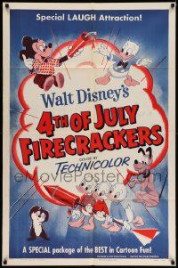 3d073 4TH OF JULY FIRECRACKERS 1sh '53 Mickey Mouse, Donald Duck & nephews, Pluto, Disney cartoon!