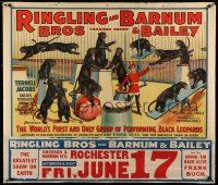 3d287 RINGLING BROS & BARNUM & BAILEY COMBINED SHOW linen 36x42 circus poster '38 leopards!