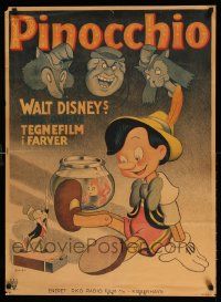 3d188 PINOCCHIO Danish '46 Disney classic cartoon, different art from aborted 1946 release, rare!