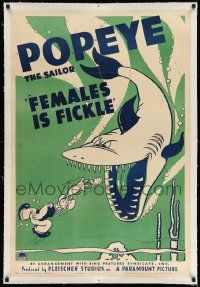 3d005 FEMALES IS FICKLE linen 1sh '40 cartoon art of Popeye saving Olive's goldfish from shark!