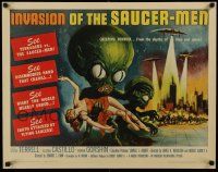 3d228 INVASION OF THE SAUCER MEN 1/2sh '57 classic art of cabbage head aliens & sexy girl!